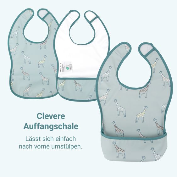 MiaMia Lätzchen 3er Pack - Giraffe / Punkte / Uni - Grün / Greige