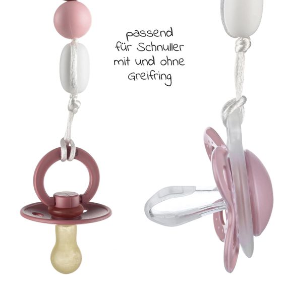 MiaMia 6-piece pacifier set - 2x Nuk Disney Trendline silicone pacifiers + 2x pacifier chain + 2x pacifier box - Berry Gray