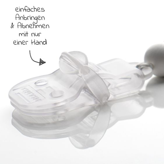 MiaMia Pacifier chain with silicone beads & rubber ring incl. clip - Set of 2 - Grey Berry