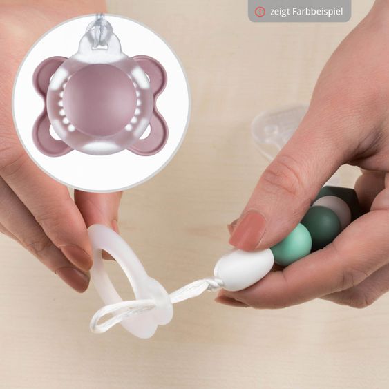 MiaMia Pacifier chain with silicone beads & rubber ring incl. clip - Set of 2 - Grey Berry