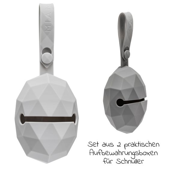 MiaMia Silikon-Schnullerbox / Schnullerhalter 2er Pack - Diamant - Grau Hellgrau