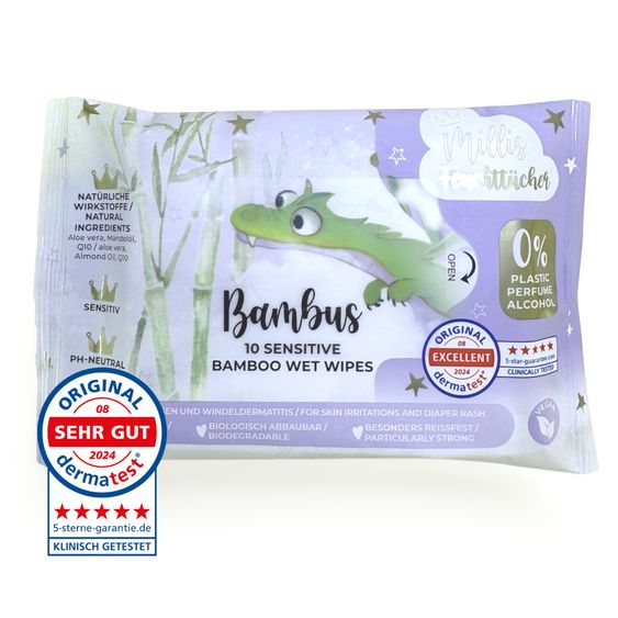 Millis Feuchttücher 10er Pack aus Bambus - Travelpack sensitiv