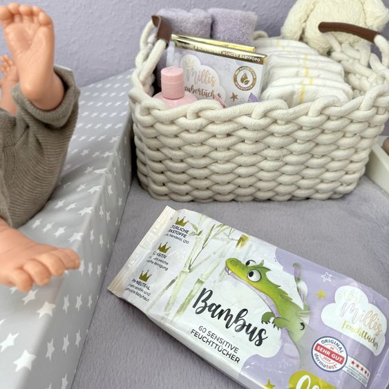 Millis - Feuchttcher 60er Pack aus Bambus - sensitiv - Babyartikel.de