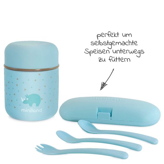 Miniland 12 pcs Baby Food Preparation Set - Chefy6 Steamer + 4 Freshener Boxes + Insulated Containers & Cutlery - Azure