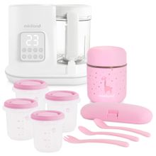 12-tlg. Babynahrungszubereitungs-Set - Dampfgarer Chefy6 + 4 Frischhalteboxen + Isolierbehälter & Besteck - Rose