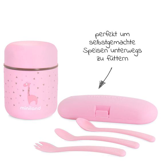 Miniland 12 pcs Baby Food Preparation Set - Chefy6 Steamer + 4 Freshness Boxes + Insulated Container & Cutlery - Rose