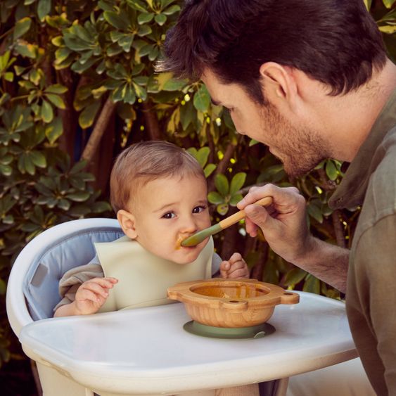 Miniland 2-pcs. learning to eat set bamboo - bowl with suction cup + spoon - eco friendly - Frog