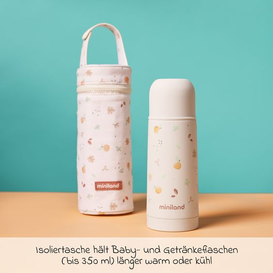 Miniland Set di 2 thermos da 350 ml per bambini in acciaio inox Thermy con borsa isolante Thermibag - per l'alimentazione in movimento - Valencia