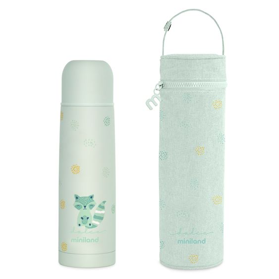 Miniland 2-piece thermos set 500 ml baby stainless steel insulated bottle Thermy with insulated bag Thermibag - for feeding on the go - Mint