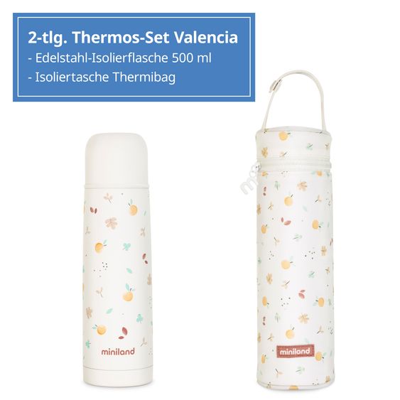 Miniland 2-piece thermos set 500 ml baby stainless steel insulated bottle Thermy with insulated bag Thermibag - for feeding on the go - Valencia