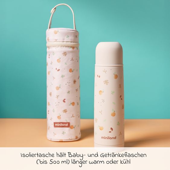 Miniland 2-piece thermos set 500 ml baby stainless steel insulated bottle Thermy with insulated bag Thermibag - for feeding on the go - Valencia