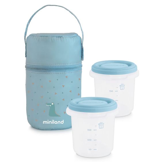 Miniland Set di contenitori da 3 pezzi con borsa isolante - Confezione 2 Go 250 ml - Azzurro