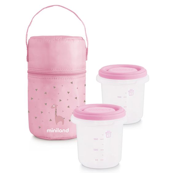 Miniland 3-tlg. Aufbewahrungsbehälter-Set inkl. Isoliertasche - Pack 2 Go 250 ml - Rose