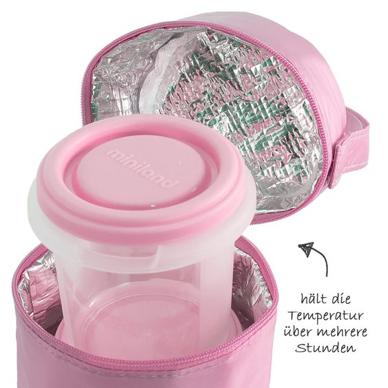 Miniland 3-tlg. Aufbewahrungsbehälter-Set inkl. Isoliertasche - Pack 2 Go 250 ml - Rose