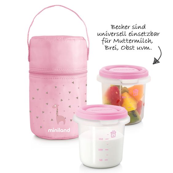 Miniland 3-tlg. Aufbewahrungsbehälter-Set inkl. Isoliertasche - Pack 2 Go 250 ml - Rose