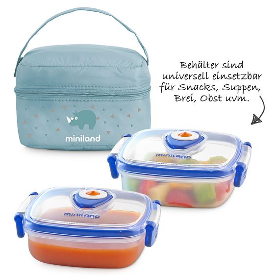 Miniland 3-tlg. Aufbewahrungsbehälter-Set inkl. Isoliertasche - Pack 2 Go Hermifresh 330 ml - Azure