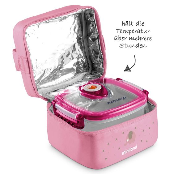 Miniland 3-tlg. Aufbewahrungsbehälter-Set inkl. Isoliertasche - Pack 2 Go Hermifresh 330 ml - Rose