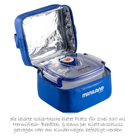 Miniland 3-tlg. Set Nahrungsbehälter & Isoliertasche Pack 2 Go Hermifresh - Blau