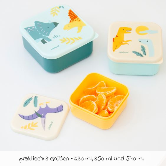 Miniland Set di 3 pezzi per snack (230, 350 e 540 ml) - Jurassic