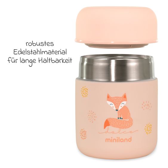 Miniland 5-tlg. Thermos-Set 280 ml Baby Edelstahl-Isolierbehälter Food Thermy Mini mit Besteck - zum Füttern für Unterwegs - Candy