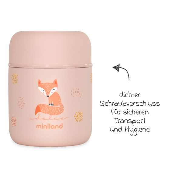 Miniland 5-tlg. Thermos-Set 280 ml Baby Edelstahl-Isolierbehälter Food Thermy Mini mit Besteck - zum Füttern für Unterwegs - Candy