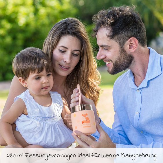 Miniland 5-tlg. Thermos-Set 280 ml Baby Edelstahl-Isolierbehälter Food Thermy Mini mit Besteck - zum Füttern für Unterwegs - Candy