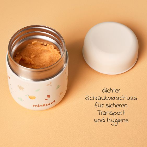 Miniland 5-tlg. Thermos-Set 280 ml Baby Edelstahl-Isolierbehälter Food Thermy Mini mit Besteck - zum Füttern für Unterwegs - Valencia