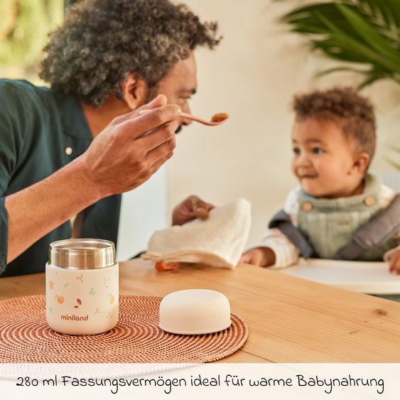 Miniland 5-tlg. Thermos-Set 280 ml Baby Edelstahl-Isolierbehälter Food Thermy Mini mit Besteck - zum Füttern für Unterwegs - Valencia