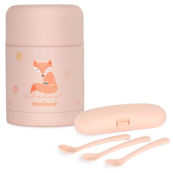 Miniland 5-tlg. Thermos-Set 600 ml Baby Edelstahl-Isolierbehälter Food Thermy mit Besteck - zum Füttern für Unterwegs - Candy
