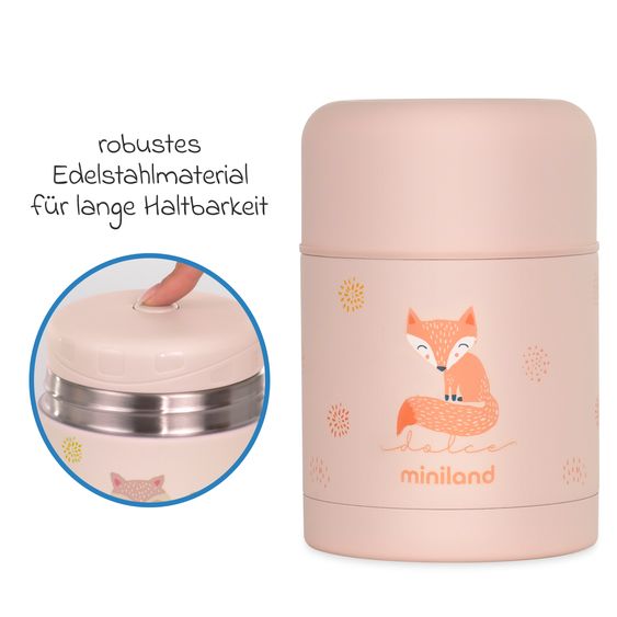 Miniland 5-tlg. Thermos-Set 600 ml Baby Edelstahl-Isolierbehälter Food Thermy mit Besteck - zum Füttern für Unterwegs - Candy