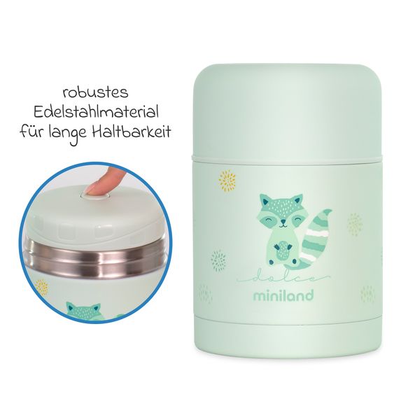 Miniland 5-tlg. Thermos-Set 600 ml Baby Edelstahl-Isolierbehälter Food Thermy mit Besteck - zum Füttern für Unterwegs - Mint