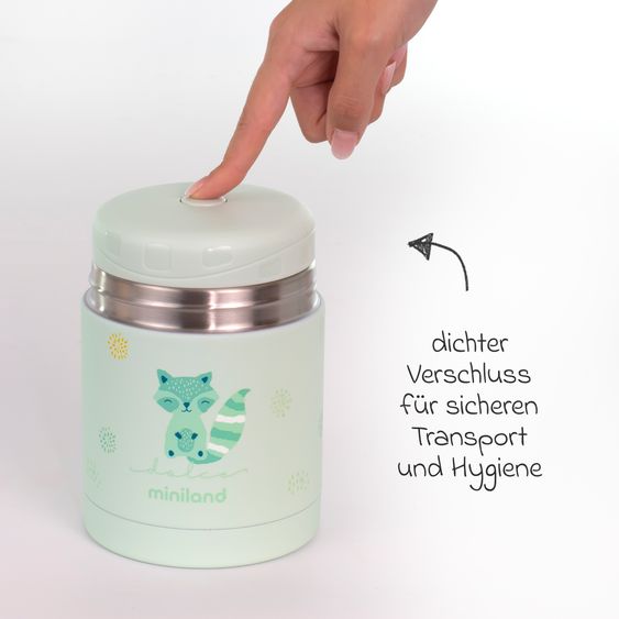Miniland 5-tlg. Thermos-Set 600 ml Baby Edelstahl-Isolierbehälter Food Thermy mit Besteck - zum Füttern für Unterwegs - Mint