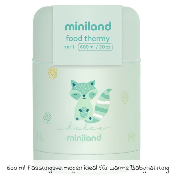 Miniland 5-tlg. Thermos-Set 600 ml Baby Edelstahl-Isolierbehälter Food Thermy mit Besteck - zum Füttern für Unterwegs - Mint