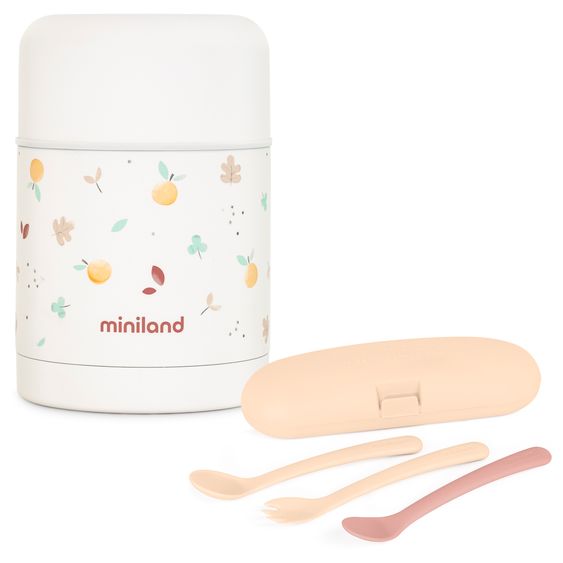 Miniland 5-tlg. Thermos-Set 600 ml Baby Edelstahl-Isolierbehälter Food Thermy mit Besteck - zum Füttern für Unterwegs - Valencia