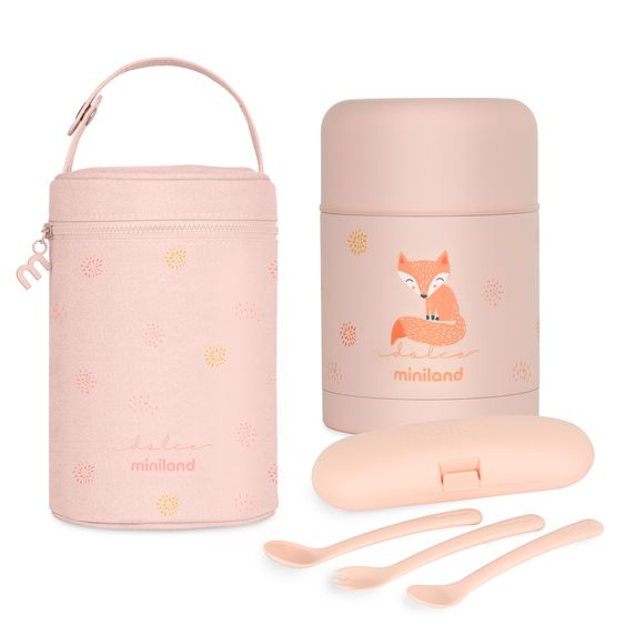 Miniland 6-tlg. Thermos-Set 600 ml Baby Edelstahl-Isolierbehälter Food Thermy mit Besteck & Isoliertasche - zum Füttern für Unterwegs - Candy