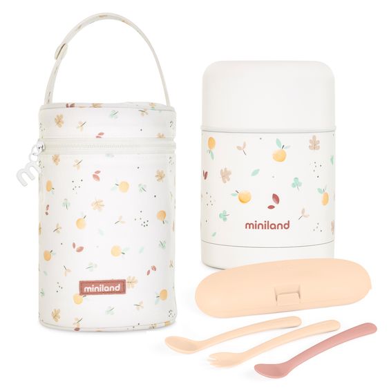 Miniland 6-tlg. Thermos-Set 600 ml Baby Edelstahl-Isolierbehälter Food Thermy mit Besteck & Isoliertasche - zum Füttern für Unterwegs - Valencia