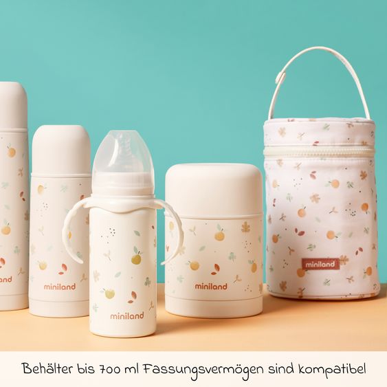 Miniland 6-tlg. Thermos-Set 600 ml Baby Edelstahl-Isolierbehälter Food Thermy mit Besteck & Isoliertasche - zum Füttern für Unterwegs - Valencia
