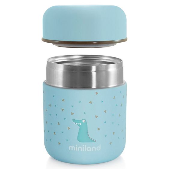 Miniland 6-tlg. Thermos-Set Baby Edelstahl-Isolierbehälter 280 ml mit Besteck - zum Füttern für Unterwegs - Azure