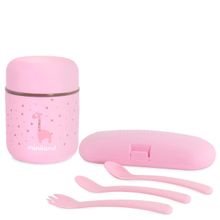 6-tlg. Thermos-Set Baby Edelstahl-Isolierbehälter 280 ml mit Besteck - zum Füttern für Unterwegs - Rose