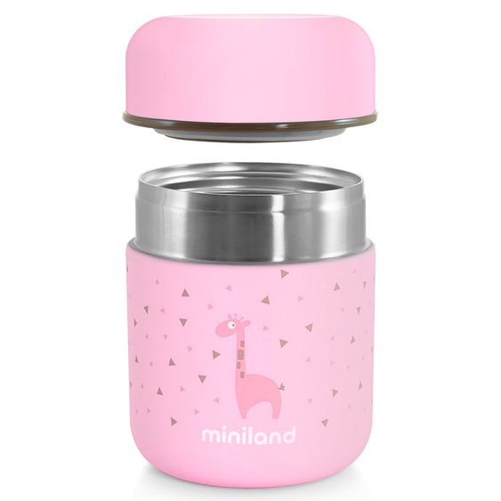 Miniland 6-tlg. Thermos-Set Baby Edelstahl-Isolierbehälter 280 ml mit Besteck - zum Füttern für Unterwegs - Rose