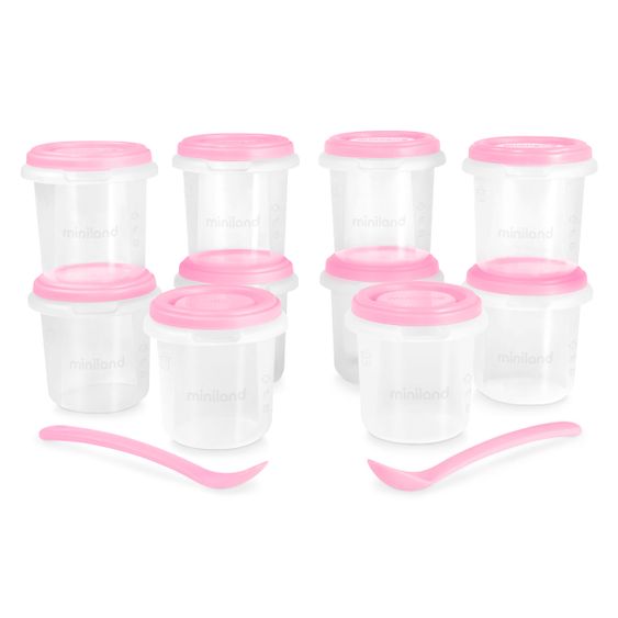 Miniland Aufbewahrungsbehälter 10er Pack + 2 Löffel 250 ml - Rose
