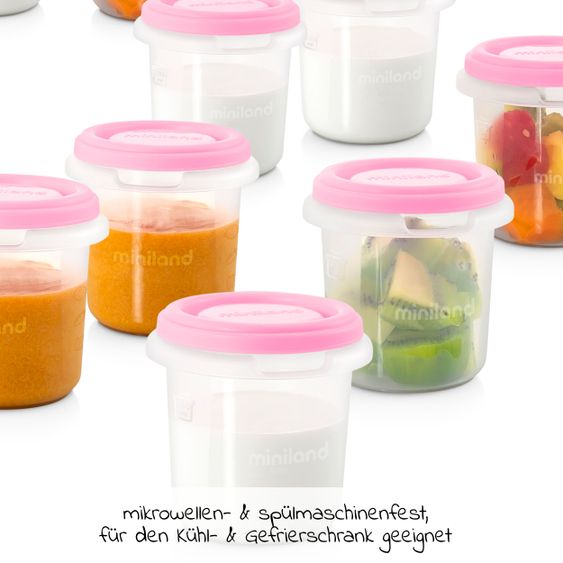 Miniland Aufbewahrungsbehälter 10er Pack + 2 Löffel 250 ml - Rose