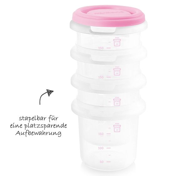 Miniland Aufbewahrungsbehälter 4er Pack je 250 ml - Rose