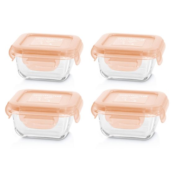 Miniland Aufbewahrungsbehälter Glas 4er Pack Natursquare 160 ml - eco friendly Bunny