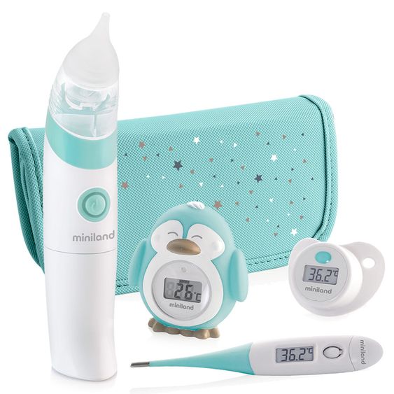 Miniland Baby Gesundheits-Set Basic 5-tlg. - mit elektr. Nasensauger + 2 Fieberthermometer + Badethermometer