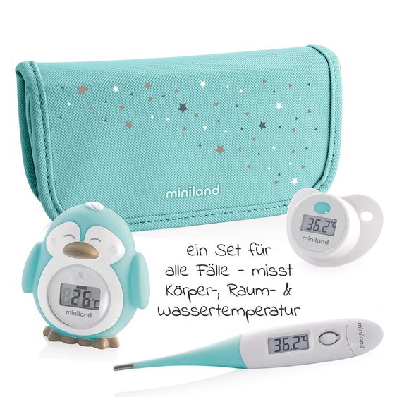 Miniland Baby Gesundheits-Set Maxi 16-tlg. - mit Luftbefeuchter + 2 Fieberthermometer + Badethermometer + Pflege-Set