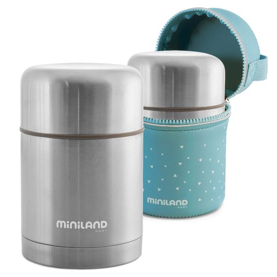 Miniland Edelstahl-Isolierbox inkl. Neopren-Tasche Steel Food Thermos 600 ml - Silber