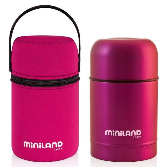 Miniland Scatola isolata in acciaio inox e borsa in neoprene Thermo Food 600 ml - Rosa