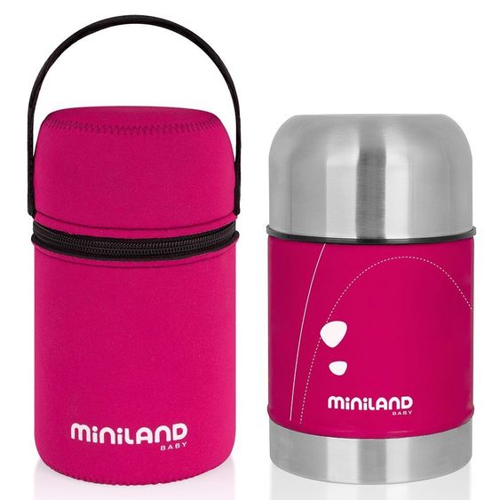 Miniland Scatola isolata in acciaio inox e borsa in neoprene Soft Thermo Food 600 ml - Rosa