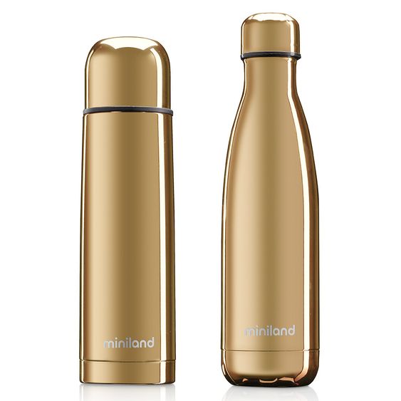 Miniland Edelstahl-Isolierflasche 2er Pack Deluxe Thermos - myBaby&me 500 ml - Gold